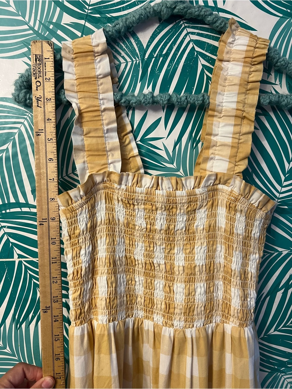 Abercrombie & Fitch Yellow and White Gingham Smocked Maxi Dress Sz S - Picture 11 of 12